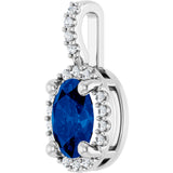 14K Gold Oval Lab-Grown Blue Sapphire & Natural Diamond Halo-Style Pendant – 5x3mm - White Gold - view 2
