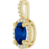14K Gold Oval Lab-Grown Blue Sapphire & Natural Diamond Halo-Style Pendant – 5x3mm - Yellow Gold - view 2