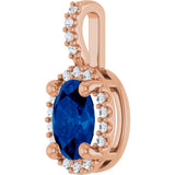14K Gold Oval Lab-Grown Blue Sapphire & Natural Diamond Halo-Style Pendant – 5x3mm - Rose Gold - view 2