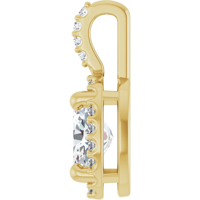 14K Gold Oval Lab-Grown Moissanite & Natural Diamond Halo-Style Pendant - Yellow Gold - view 3