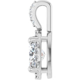 14K Gold Oval Lab-Grown Moissanite & Natural Diamond Halo-Style Pendant - White Gold - view 3