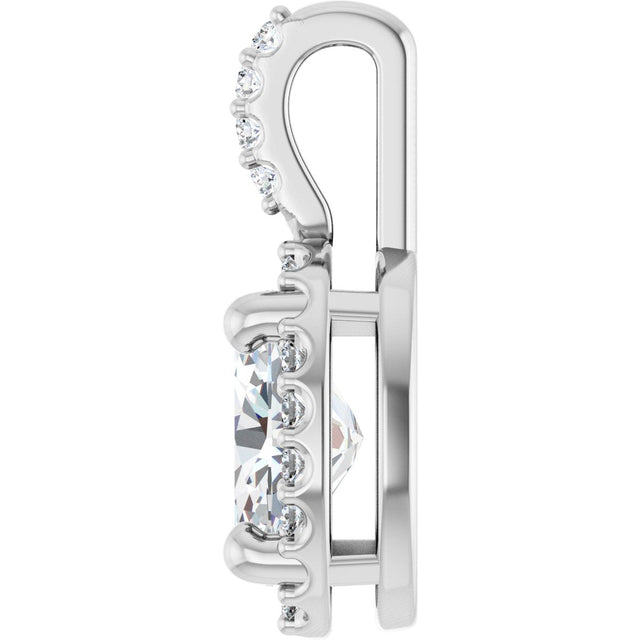 Platinum Oval Lab-Grown Moissanite & Natural Diamond Halo-Style Pendant - view 3