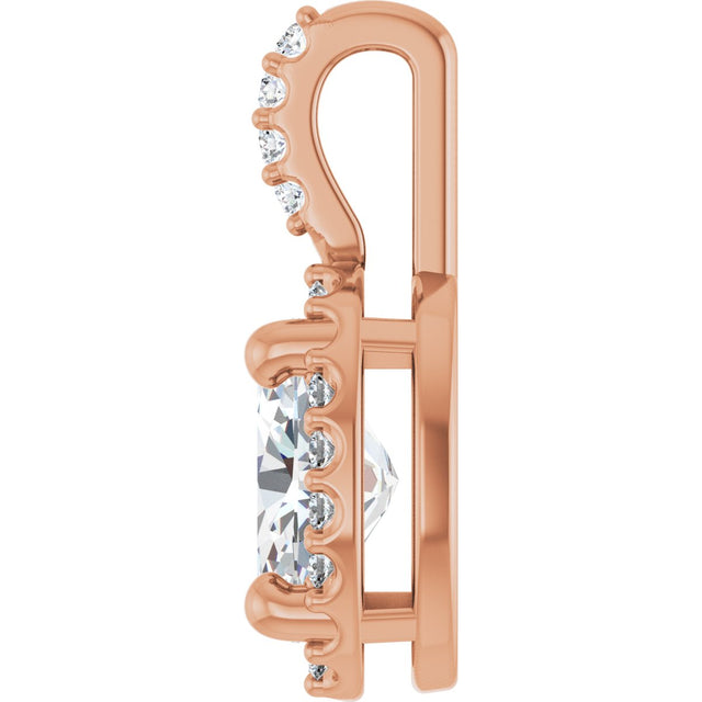 14K Gold Oval Lab-Grown Moissanite & Natural Diamond Halo-Style Pendant - Rose Gold - view 3