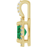 14K Gold Oval Lab-Grown Emerald & Natural Diamond Halo-Style Pendant - Yellow Gold - view 3