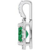 14K Gold Oval Lab-Grown Emerald & Natural Diamond Halo-Style Pendant - White Gold - view 3