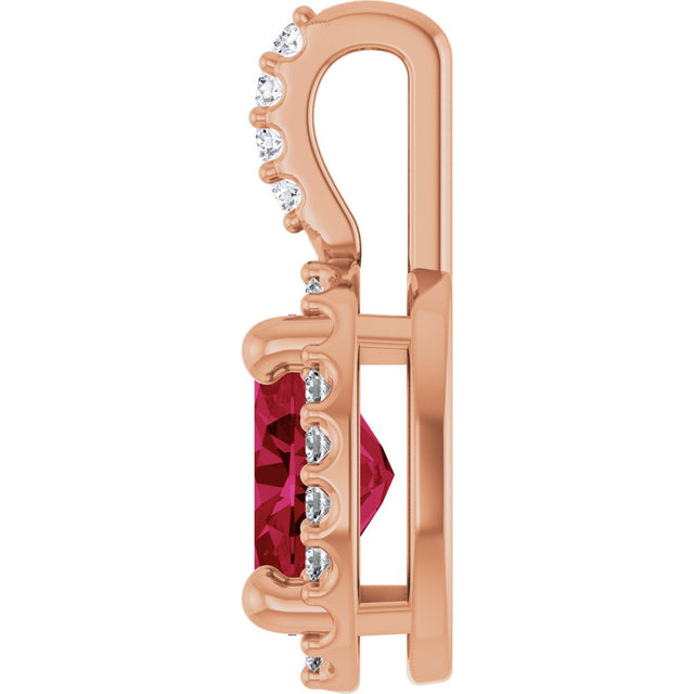 14K Gold Oval Lab-Grown Ruby & Natural Diamond Halo-Style Pendant - Rose Gold - view 3