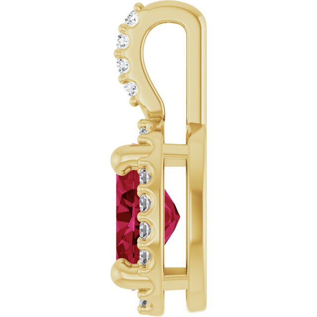 14K Gold Oval Lab-Grown Ruby & Natural Diamond Halo-Style Pendant - Yellow Gold - view 3
