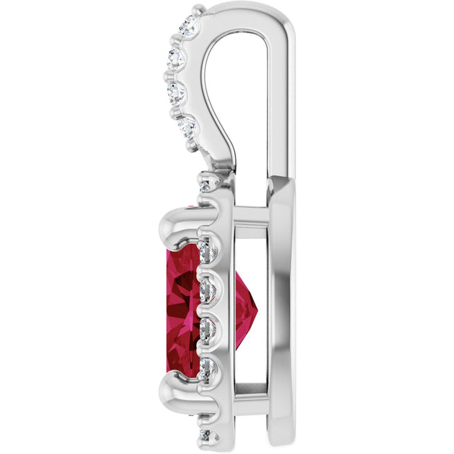 Platinum Oval Lab-Grown Ruby & Natural Diamond Halo-Style Pendant - view 3