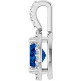 14K Gold Oval Lab-Grown Blue Sapphire & Natural Diamond Halo-Style Pendant – 5x3mm - White Gold - view 3