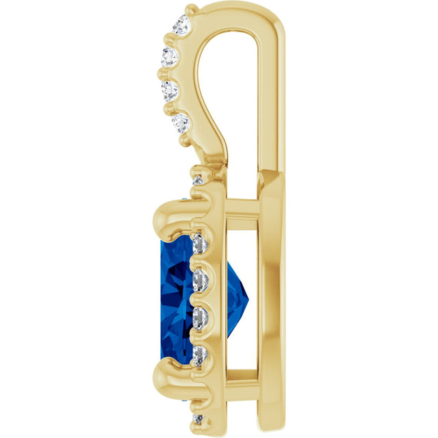 14K Gold Oval Lab-Grown Blue Sapphire & Natural Diamond Halo-Style Pendant – 5x3mm - Yellow Gold - view 3