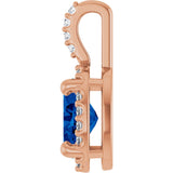 14K Gold Oval Lab-Grown Blue Sapphire & Natural Diamond Halo-Style Pendant – 5x3mm - Rose Gold - view 3