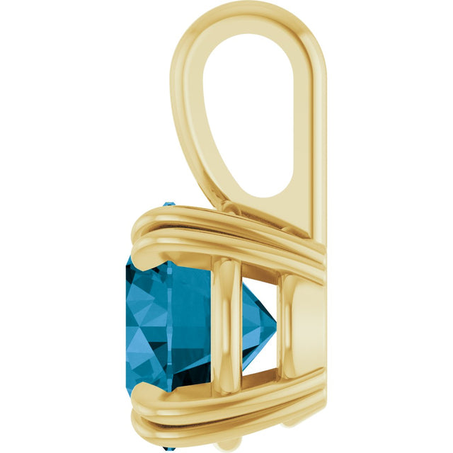 14K Gold Round Natural London Blue Topaz Solitaire Pendant - Yellow Gold - view 3