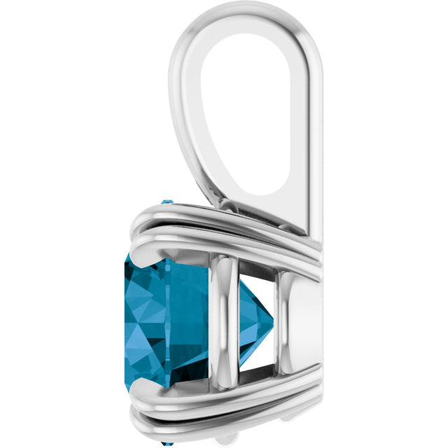 Platinum Round Natural London Blue Topaz Solitaire Pendant - view 3