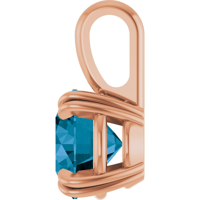 14K Gold Round Natural London Blue Topaz Solitaire Pendant - Rose Gold - view 3