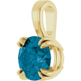 14K Gold Round Natural London Blue Topaz Solitaire Pendant - Yellow Gold - view 2