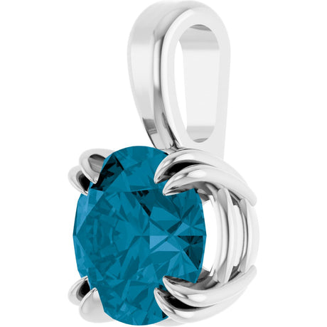 Platinum Round Natural London Blue Topaz Solitaire Pendant - view 2