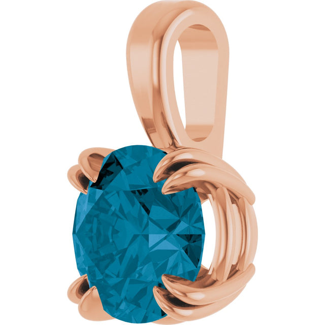14K Gold Round Natural London Blue Topaz Solitaire Pendant - Rose Gold - view 2