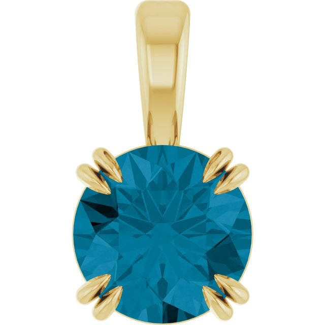 14K Gold Round Natural London Blue Topaz Solitaire Pendant - Yellow Gold