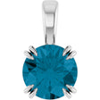 Platinum Round Natural London Blue Topaz Solitaire Pendant