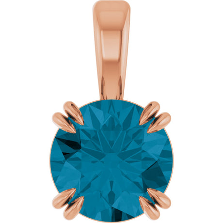 14K Gold Round Natural London Blue Topaz Solitaire Pendant - Rose Gold