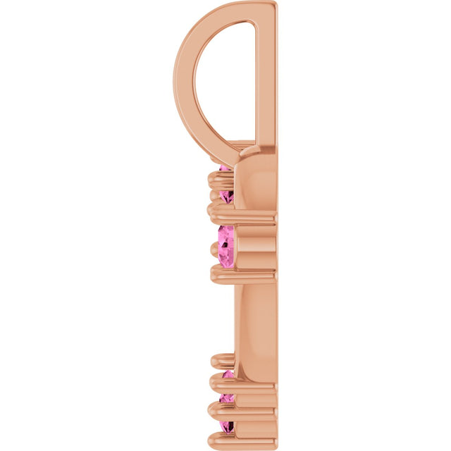 14K Gold Round Natural Pink Sapphire Accented Heart Pendant - Rose Gold - view 3