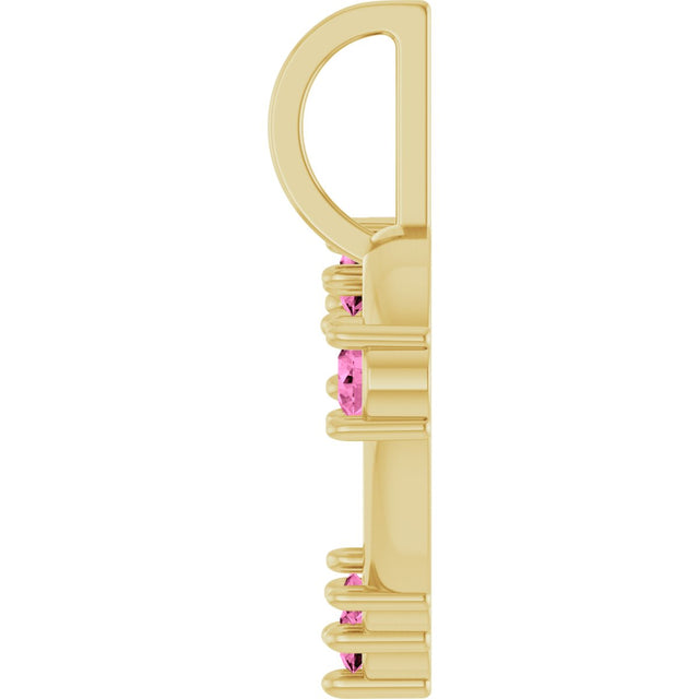 14K Gold Round Natural Pink Sapphire Accented Heart Pendant - Yellow Gold - view 3