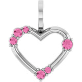 Platinum Round Natural Pink Sapphire Accented Heart Pendant