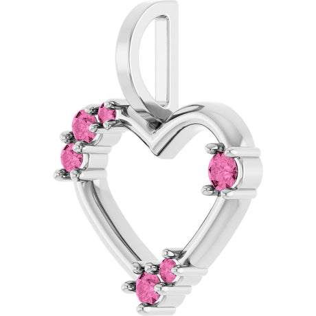 Platinum Round Natural Pink Sapphire Accented Heart Pendant - view 2