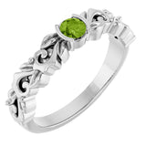 14K Gold Round Natural Peridot Half Bezel Floral Ring - White Gold - view 5