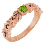 14K Gold Round Natural Peridot Half Bezel Floral Ring - Rose Gold - view 5