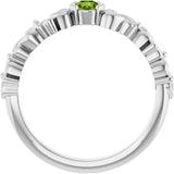 14K Gold Round Natural Peridot Half Bezel Floral Ring - White Gold - view 4