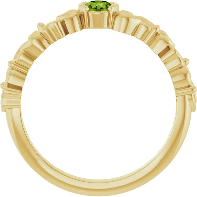 14K Gold Round Natural Peridot Half Bezel Floral Ring - Yellow Gold - view 4