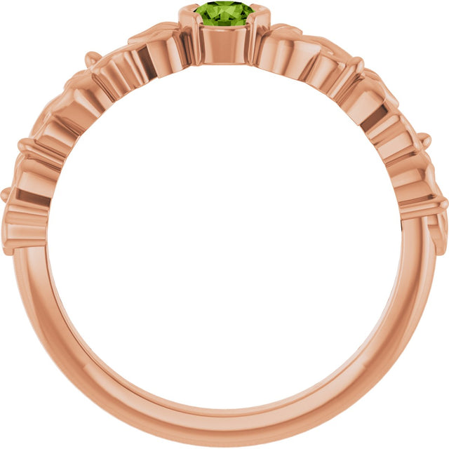 14K Gold Round Natural Peridot Half Bezel Floral Ring - Rose Gold - view 4