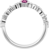 14K Gold Round Natural Pink Tourmaline Half Bezel Floral Ring - White Gold - view 2