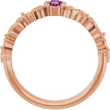 14K Gold Round Natural Pink Tourmaline Half Bezel Floral Ring - Rose Gold - view 2