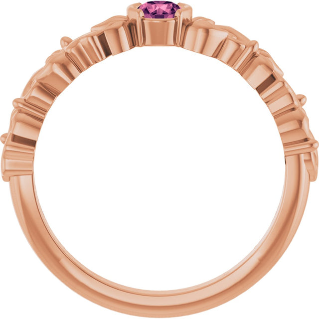 14K Gold Round Natural Pink Tourmaline Half Bezel Floral Ring - Rose Gold - view 2