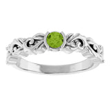 14K Gold Round Natural Peridot Half Bezel Floral Ring - White Gold - view 3