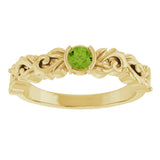 14K Gold Round Natural Peridot Half Bezel Floral Ring - Yellow Gold - view 3