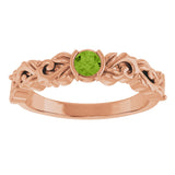 14K Gold Round Natural Peridot Half Bezel Floral Ring - Rose Gold - view 3