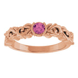 14K Gold Round Natural Pink Tourmaline Half Bezel Floral Ring - Rose Gold - view 3