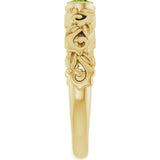 14K Gold Round Natural Peridot Half Bezel Floral Ring - Yellow Gold - view 2