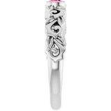 14K Gold Round Natural Pink Tourmaline Half Bezel Floral Ring - White Gold - view 4