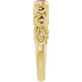 14K Gold Round Natural Pink Tourmaline Half Bezel Floral Ring - Yellow Gold - view 4