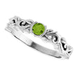 Platinum Round Natural Peridot Half Bezel Floral Ring