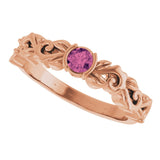 14K Gold Round Natural Pink Tourmaline Half Bezel Floral Ring - Rose Gold - view 5