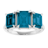 Platinum Emerald Natural London Blue Topaz Claw-Prong Three-Stone Ring - view 3
