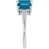 Platinum Emerald Natural London Blue Topaz Claw-Prong Three-Stone Ring - view 4
