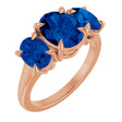 14K Gold Oval Lab-Grown Blue Sapphire Claw-Prong Three-Stone Ring - Rose Gold