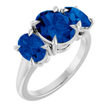 Platinum Oval Lab-Grown Blue Sapphire Claw-Prong Three-Stone Ring