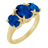 14K Gold Oval Lab-Grown Blue Sapphire Claw-Prong Three-Stone Ring - Yellow Gold
